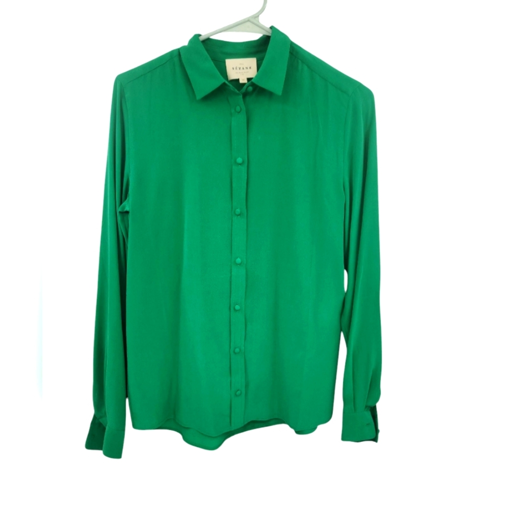 Sezane Green silk Button Down Shirt